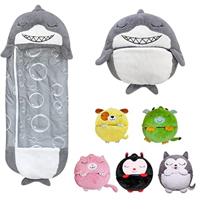 Sacos de Dormir Suaves y Cálidos para Niñas y Niños (63x23.6inch(M), Tiburón Gris)