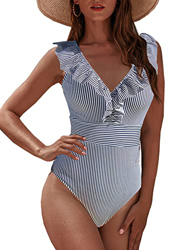 JFAN Mujer Traje de Baño Una Pieza Bikini Impresión de Rayas Volante Fruncido Ropa de Playa Bikini Sets(Turquesa,XXL) características