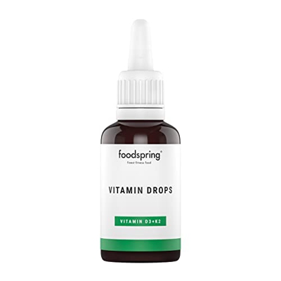 foodspring Vitamin Drops D3+K2, 30 ml, vitamina D3, aceite MCT de coco, vitamina K2 (K2VITAL® sin procesar) mejora tu sistema inmunológico y fuerza