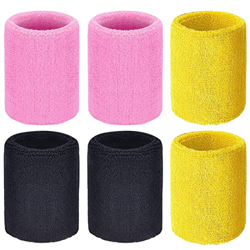 Muñequeras de Fitness, 6 Piezas Muñequera Deportiva Pulsera para Fútbol, Baloncesto, Running Deportes Atléticos（Rosa Rojo, Negro,Amarillo） en oferta