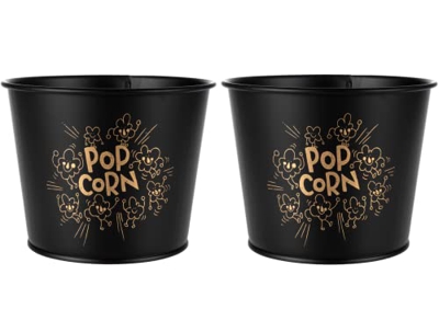 Juego de recipientes de palomitas de maíz reutilizables de estilo moderno para cine nocturno, lavables en el lavavajillas, sin BPA, 2 unidades (metal 