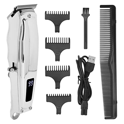Juego Eléctrico para el Cuidado del Cabello, Recortadora de Barba Recargable de bajo Ruido con Cepillo de Limpieza, Peine Largo Y 4 Peines Guía, Juego