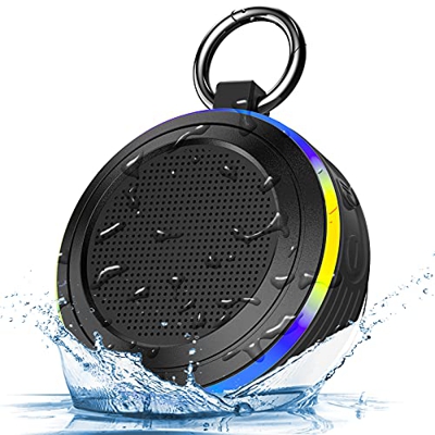 Altavoz Bluetooth 5.0, IP7 Impermeable Inalámbrico Portátil Altavoz Ducha Altavoces Bluetooth con Sonido Estéreo de 360 Grados y Micrófono, 8-10 Horas