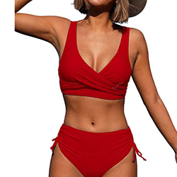 Nuevo 2022 Mujer Bikini Conjunto de Bikinis dos piezas color sólido Ropa de Playa Sexy Push up Cordón Cintura alta Bikini Basic Tankinis Beachwear Bañ en oferta