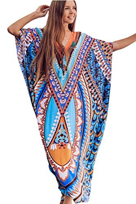 LikeJump Vestido de Playa Kaftan Kimonos Pareos Bohemia Cover Ups para Mujer