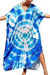 YouKD Vestido largo de caftán bohemio para mujer, traje de baño de playa, vestido de talla grande, B Azul, talla única precio