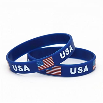 EE.UU. Flag Silicone Pulsera 2pcs Blue Souvenir Pulsera Adolescentes Brazaletes para American Independence Day Americanism Patriotic Men Gifts Regalos