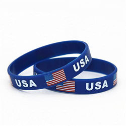 USA Flag Silicona Pulsera 2pcs Pulseras De Recuerdo Azul Adolescentes Brazaletes para Día De Independencia Estadounidense Americanism en oferta