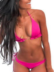DAIKIRI - Bikini Triángulo, Amarras, Cordones, Rosa, Fucsia, Última Moda - Bañador, Conjunto Dos Piezas - Talla M en oferta