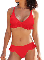SHEKINI Bañadores de Mujer Dos Piezas Bikini Cuello en V Diseño de Volantes Traje de Baño de Dos Piezas con Chic Triángulo Parte Inferior del Bikini R precio