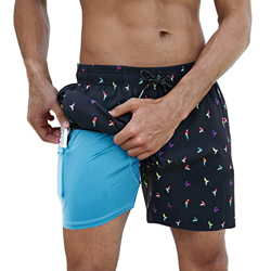 Arcweg Bañador para Hombre con Forro de Compresión 2 en 1 de Secado Rápido con Forro Corto Pantalones Cortos de Surf Elásticos con Bolsillos con Crema precio
