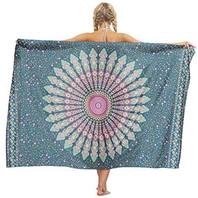 Nuofengkudu Mujeres Bikini Cover up Falda Pareo Floral Print Ropa De Playa Vacaciones Traje de Baño Sarongs Wraps Beachwear(Verde A,Talla única)