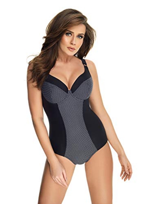 Selente My Secret - Traje de baño atractivo (bikini/bañador) en tallas grandes (copa C a copa H) con corte favorecedor, Bañador de lunares, color negr