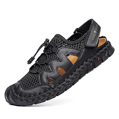 Sandalias para Hombre,NUHEEL Cuero Pescador Playa Punta Cerrada Hecho a Mano Transpirable Al Aire Libre Antideslizante Caminar Anticolisión Confort Se