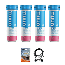 Nuun Sport - Tabletas de hidratación – 4 tubos de pestañas electrolíticas (40 tabletas en total) con un paquete de cordones elásticos reflectantes sin características