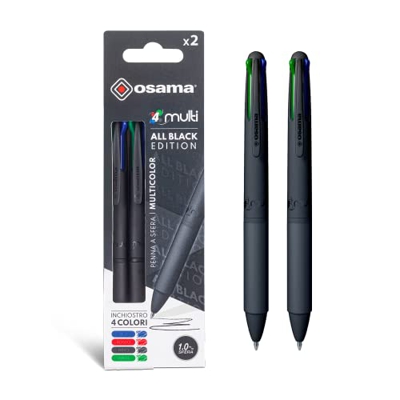 OSAMA 4 Multis bolígrafo de cuatro colores, All Black, pack de 2 unidades
