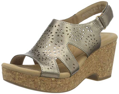 Clarks Giselle Bay, Sandalia con talón Mujer, Metallic Leather, 39 EU