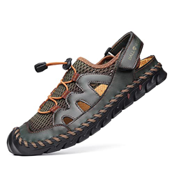 Sandalias para Hombre,NUHEEL Cuero Pescador Playa Punta Cerrada Hecho a Mano Transpirable Al Aire Libre Antideslizante Caminar Anticolisión Confort Se en oferta