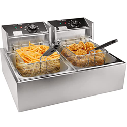 Freidora comercial con cesta, 3400 W 12,7 QT/12 L freidoras eléctricas para restaurante o uso doméstico, freidora de aceite eléctrica de encimera de a características