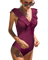 heekpek Traje de Baño Una Pieza Bañador Cuello en V Natacióncon Volante Trajes de Baña Push up Ropa de Baño Playa Relleno Monokini Cintura Alta Mujer en oferta