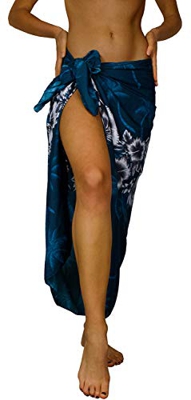 Funky Pareo Sarong Camisola Encubrimiento Hawaiano, Flower Chest, Verde Petróleo, Grande