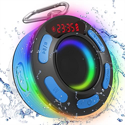 Altavoz Bluetooth Ducha, Altavoz Bluetooth 5.1 Portatil IPX7 Impermeable con Ventosa Desmontable Gancho