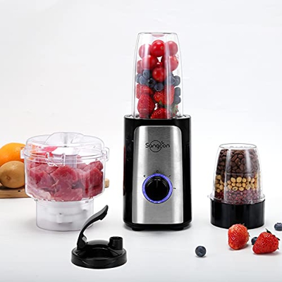 Sangcon 3 en 1 - Máquina de cocina compacta y batidora de pie para cocina, 380 W, 2 velocidades y función de pulso, trituradora de 500 g, batidora de 