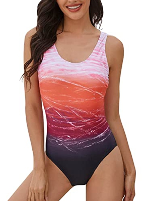 heekpek Trajes de Baño una Pieza Bañadores Mujer Chaleco Estilo Gradiente de Color Cintura Alta Slim Fit Bañador Deportivo Mujer