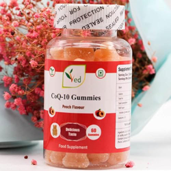 Gomitas Ved CoQ10 200 mg, 60 unidades, sabor a melocotón natural, vegano, sin OMG, sin gluten. características