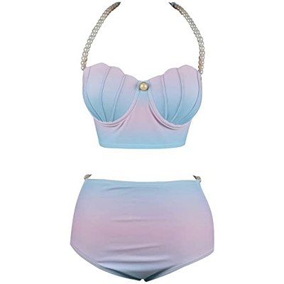Beachkini Angel Girls Costume da bagno Mermaid Shell Colore sfumato Bikini Dress Swimwear,Azul,M