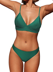 CUPSHE Traje de Baño de Dos Piezas Sólido Sexy con Triángulo para Mujer Verde,M precio