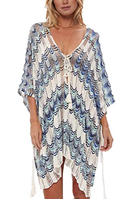 NLAND Vestido De Playa para Mujeres Vestido De Punto con Estampado De Olas para El Bikini De Verano Top De Playa Suelto