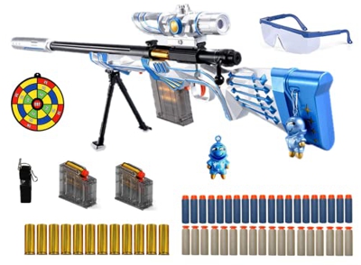 RIVIAX Pistola Juguete Azul Dardos Espuma Niño/a +6 Años, Fusil Francotirador Desmontable Cerrojo Manual con Casquillos + 40 Flechas, Gafas Protección