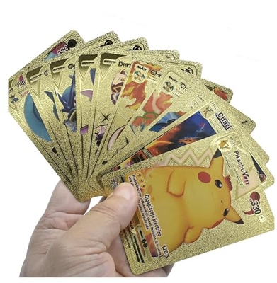 Nuevo Cartas Pokemo Doradas Español, Pack de 10 Cartas en PVC, Cartas Vmax Chapadas en Oro. (10 Doradas)