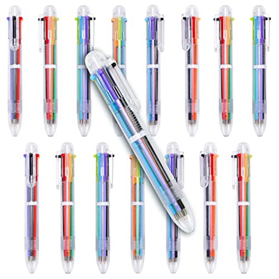 LAOYE 15Pcs Boligrafo Multicolor 6 en 1, Boligrafo 6 Colores en Uno, Bolígrafos Retráctiles Punta Media 0.7mm, Bolígrafo Multicolor 6 Bolas Bolis Colo