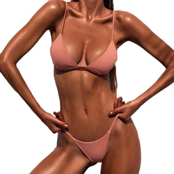 heekpek Bikini Trajes De Baño para Sexy Mujer Top Triángulo Cintura Baja con Relleno Tanga Bañador Brasileño Conjuntos Verano(Rosado,XL) características