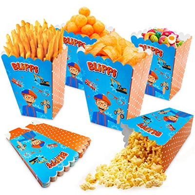 Blippi Cajas de Palomitas 12 Piezas,Blippi de Maíz Cartones Palomitas,Decoración de Cumpleaños,Bolsas de Palomitas de Maíz,Carton Caramelo Contenedor 