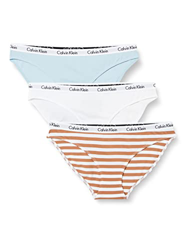 Calvin Klein 3Pk Bikini Style Underwear, Blue/White/Rainer Stripe_Sandalwood, L para Mujer precio