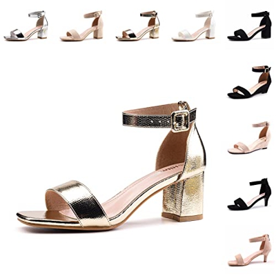 Sandalias Mujer Tacon Fiesta Verano Tacones Mujer Elegantes Vestir Talón Ancho Medio Sexy Zapatos Sandalias Tacon Peep Toe 6 CM 1 Gold Talla 40