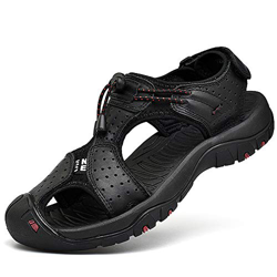 Rismart Hombre Punta Cerrado Gancho y Bucle Al Aire Libre Excursionismo Cuero Zapatos Sandalias y Chanclas SN1505(Negro,44.5 EU) en oferta