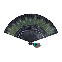 Natudeco Ventilador Plegable Viento Chino Ventilador Mano con patrón Pavo Real Hecho a Mano Ventilador Tela Oriental Herramienta refrigeración Escenar precio
