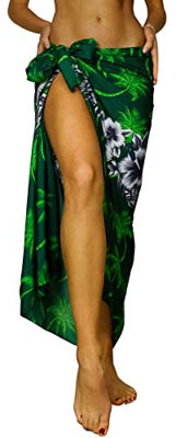 Funky Pareo Sarong Camisola Encubrimiento Hawaiano, Flower Chest, Verde, Grande