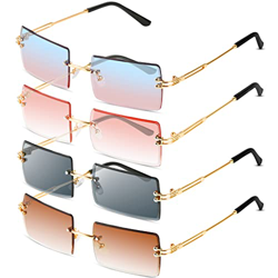 Comius Sharp Gafas de Sol Sin Montura Rectangulares, 4 PCS Protección UV400 Gafas de Sol Sin Montura Vintage para Mujeres Hombres (4 Colores) en oferta