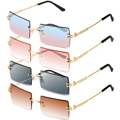Comius Sharp Gafas de Sol Sin Montura Rectangulares, 4 PCS Protección UV400 Gafas de Sol Sin Montura Vintage para Mujeres Hombres (4 Colores)