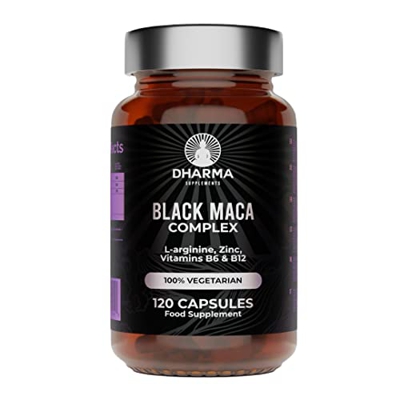 DHARMA Maca Negra Andina 100% natural | Para hombre y mujer | Extracto Equivalente a 24.000 mg de Maca Planta concentrada 20:1 con L-Arginina, Zinc, V