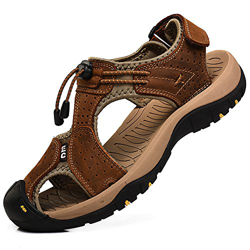 Rismart Hombre Punta Cerrado Gancho y Bucle Al Aire Libre Excursionismo Cuero Zapatos Sandalias y Chanclas SN1505(Marrón,42 EU) precio