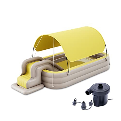 Ergocar Piscina Infantil Hinchable para Niños, Piscina Hinchable Rectangular con Tobogán y Toldo, Piscina Hinchable por Familia, Fiesta AcuáTica De Ve