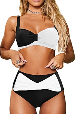 NLAND Conjuntos De Bikini para Mujer Bikini Push-up Acolchado Cintura Alta Torcida Pantalones Cortos De Baño De Barriga Bikini De 2 Piezas Traje De Ba