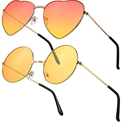 2 Pares Gafas de Sol de Hippy Retro de Disfraz (Forma Rotondo/ Cuore Arancione)