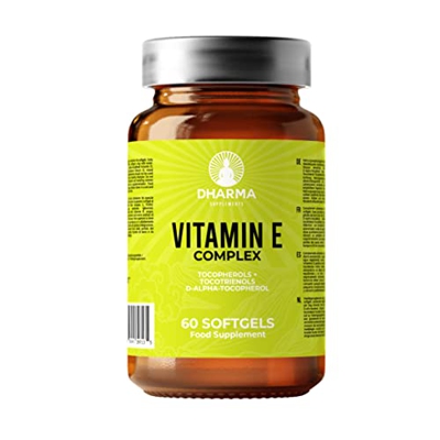 DHARMA Vitamina E Natural | D-Alfa Tocoferol + mezcla de Tocoferoles | 60 cápsulas blandas veganas | Potente antioxidante, Antiedad y Protege las celu